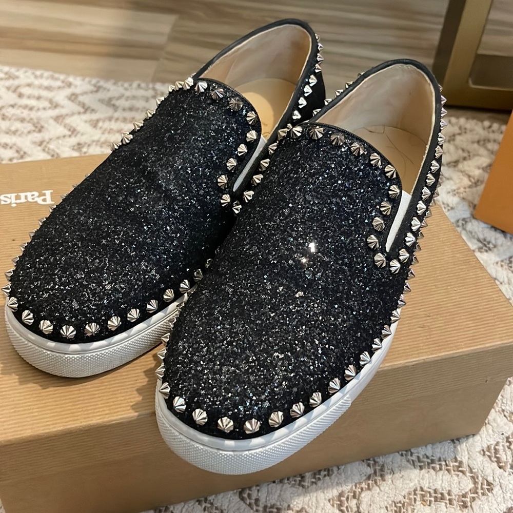 Christian Louboutin PIK Boat Flat Glitter Tennis